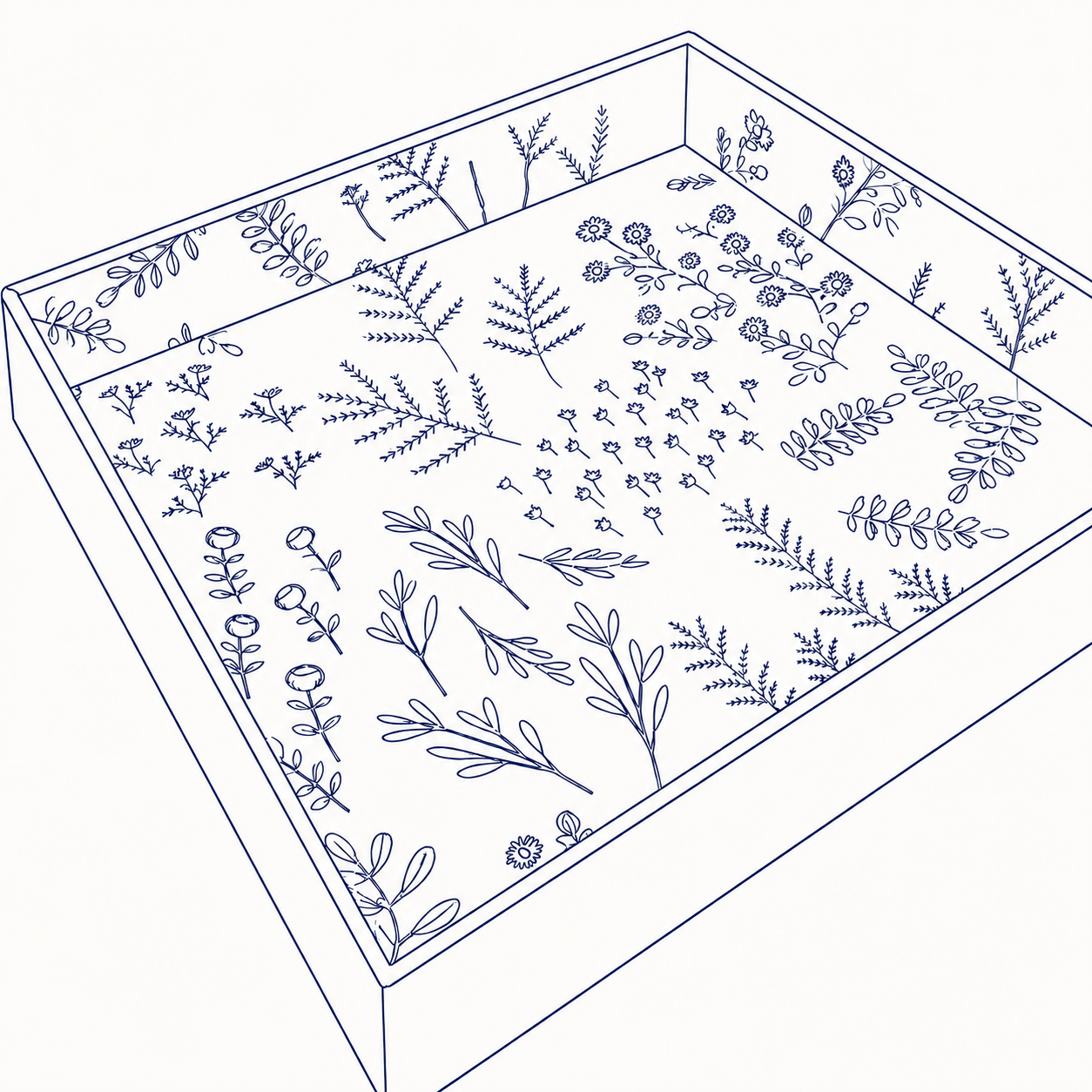 Line drawing of a floral valet tray